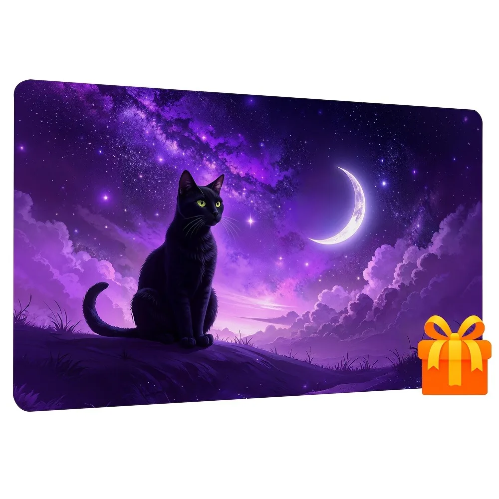 Sky Game Mat, featuring a purple cat and moon theme, suitable for collectible card games and tabletop games. Anti-slip rubber