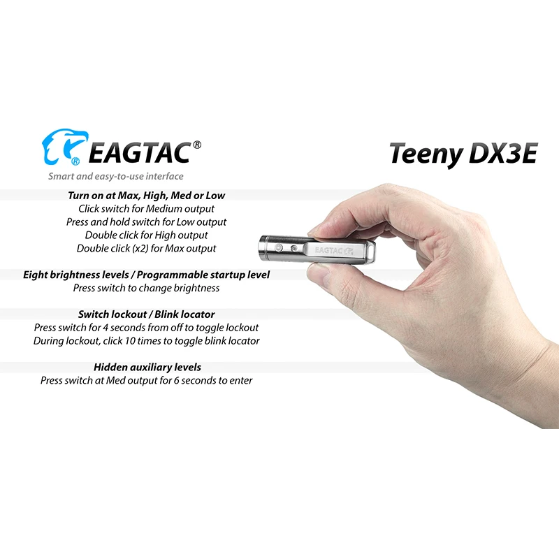 EAGTAC SS Teeny DX3E 1000 Lumen SST20 CRI95 USB Type C Rechargeable LED Flashlight Keychain Buckle