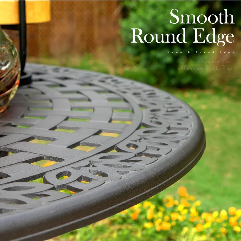 6인용 원형 파티오 식탁, 야외 알루미늄 테이블 지름 54인치, 파라솔 구멍 2.1인치, 잔디밭 정원 테이블