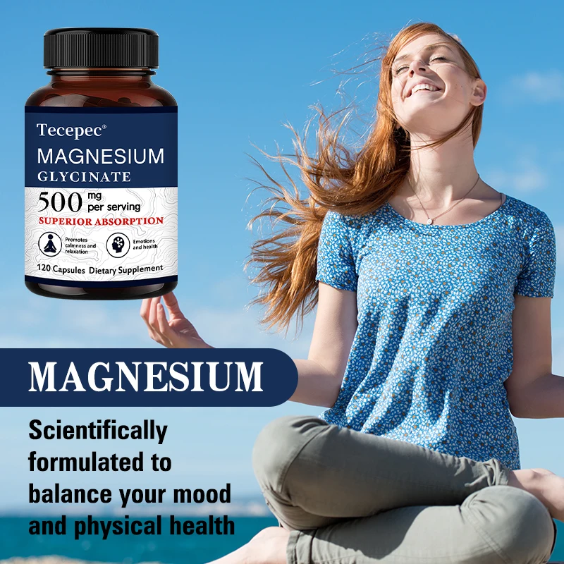 500mg Magnesium Glycinate, Highly Absorbed, Promotes Sleep, Relieves Stress and Anxiety