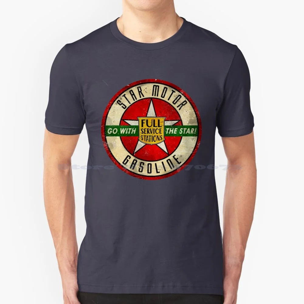 Star Motor Gasoline Vintage Sign T Shirt 100% Cotton Tee Star Motor American Oil Oil Company Filling Stations Gas Stations Old