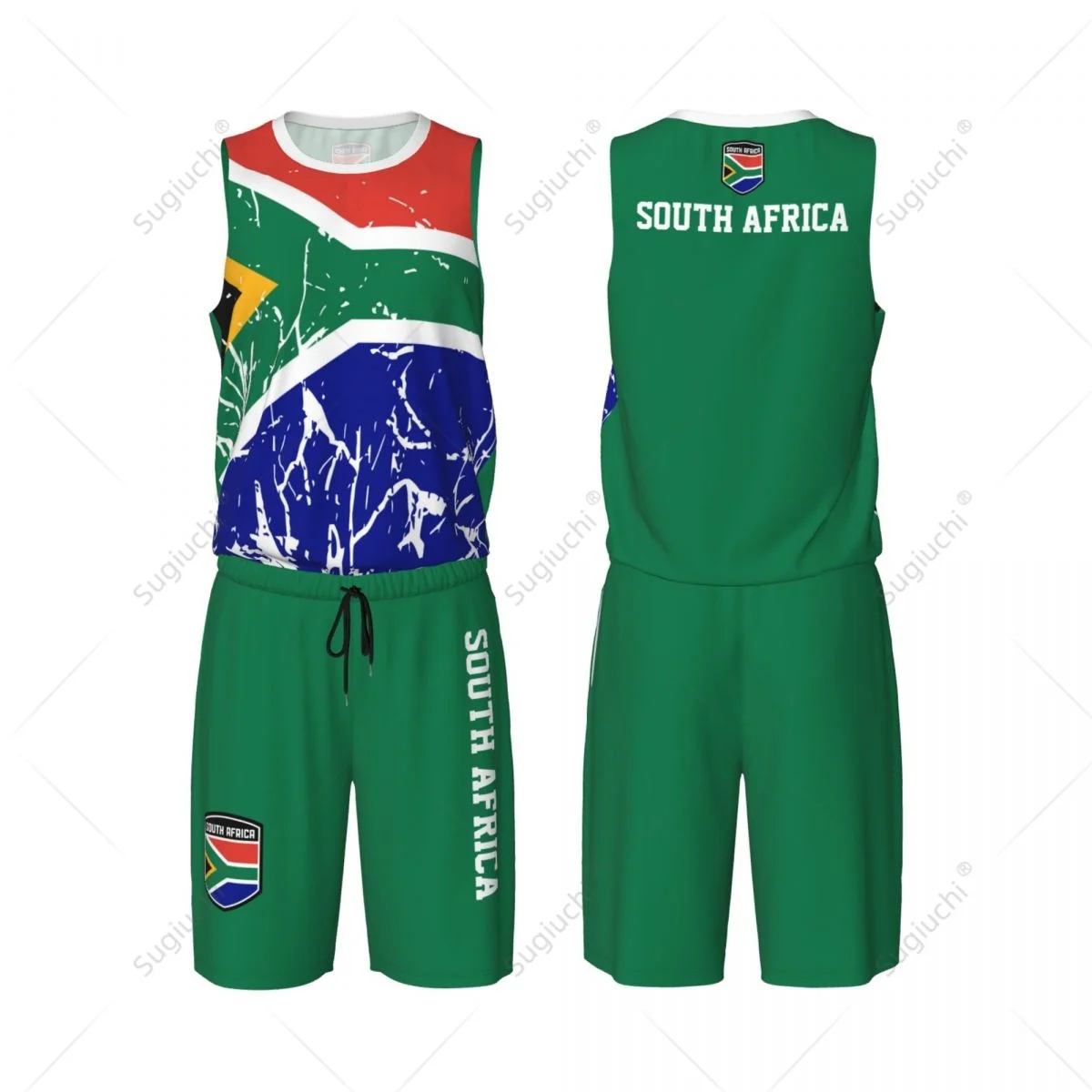 South Africa Flag Grain Men Basketball Set Shirt & Pants Sleeveless