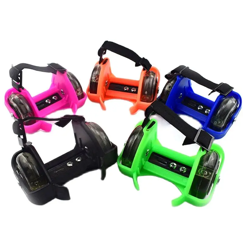 Two-Wheeled Heel Wheels Adjustable Roller Skates PVC Tricolor Luminous Wheel Shoes For Children Flashing Roller Skating Flash