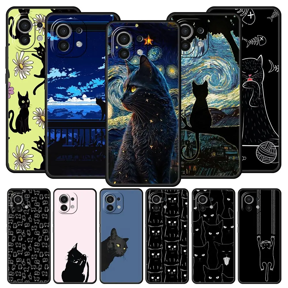 Black Cat Cartoon Cute Phone Case For Xiaomi 14 13T 12T Pro 12 13 11 Ultra Mi Note 10 Lite 10T 5G 11X Pro 11T 11i 9T Soft Cover