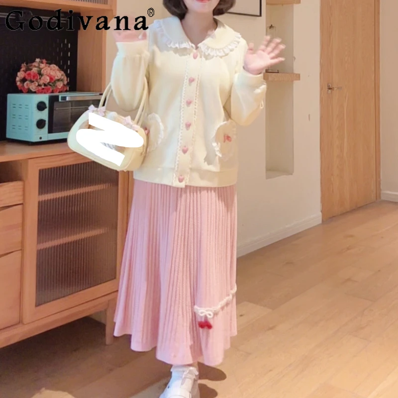 

Large Size Sweet Autumn New High Waist A-line Versatile Age-reducing Powder Skirt Playful Girl Cute Loose Fairy Japanese Skirts