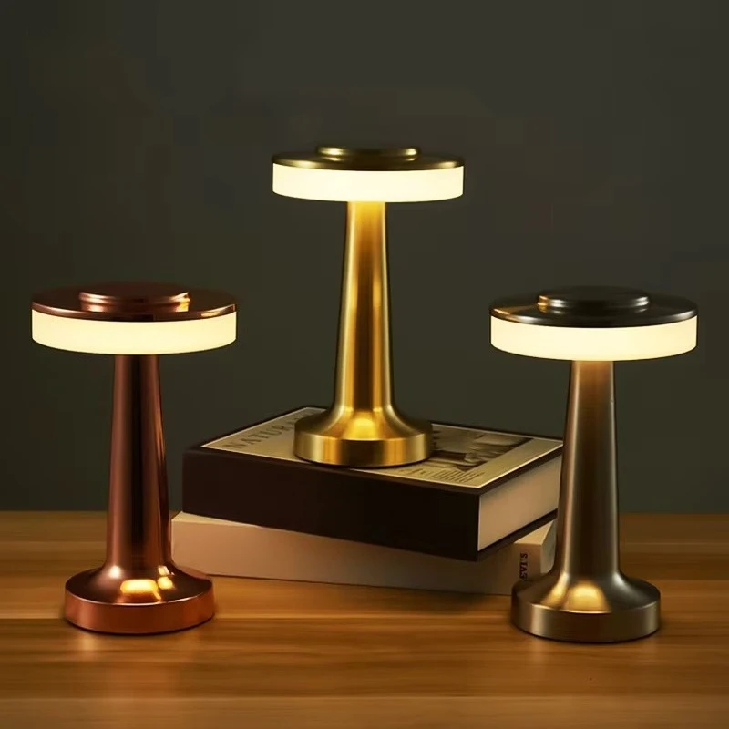 LED Table Lamp, Mood Light USB Rechargeable Metal Touch Sensor Dumbbell Shape for Bedroom Bar Restaurant Coffee Shop Decor