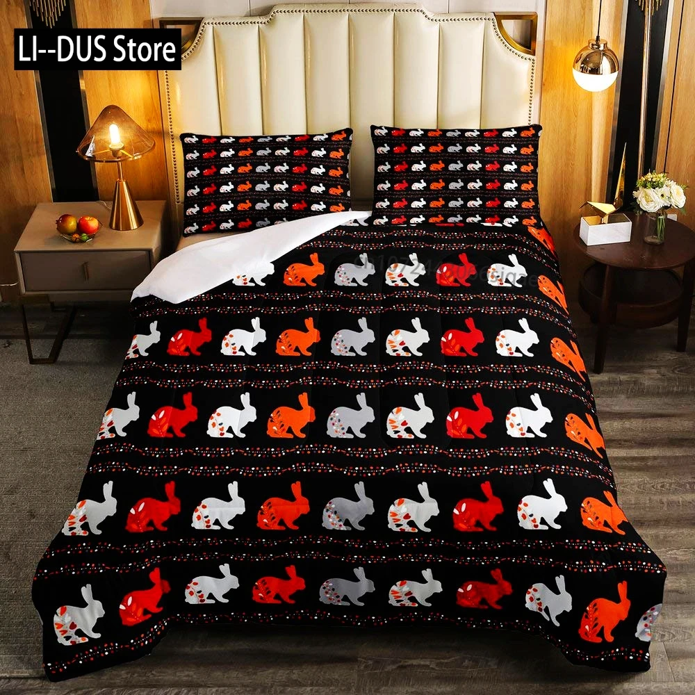 

Watercolor Bunny Rabbit Duvet Cover Set, Decorative 3 Piece Bedding Set with 2 Pillow Shams, Queen King Full Size Bedroom Decor