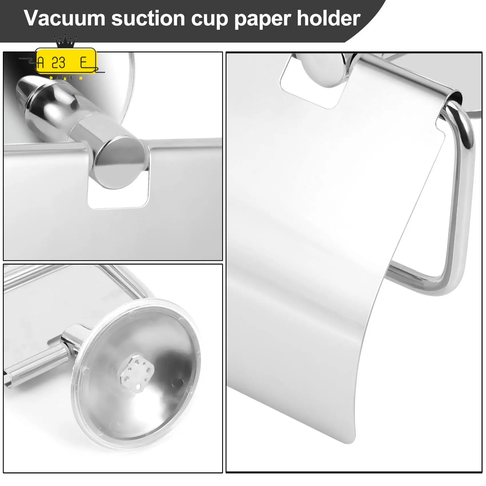 

A23E-Stainless Steel Toilet Paper Holder Heavy Duty Suction Wall Mount Toilet Tissue Paper Holder Bathroom Paper Roll Holder