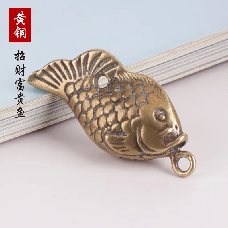 Pure Brass Retro Solid Rich Carp Distressed Keychain Pendant Lucky Angler Fish Mascot Ornaments Wholesale