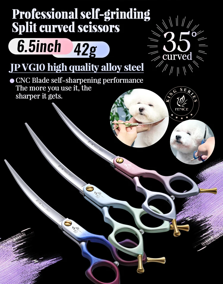 Fenice professional jp vg10 rechte und linke Hand 6,5 Zoll gebogen 35 ° Pflege schere Haustiers chere für Hunde selbst schleifende Schere – Detail 2