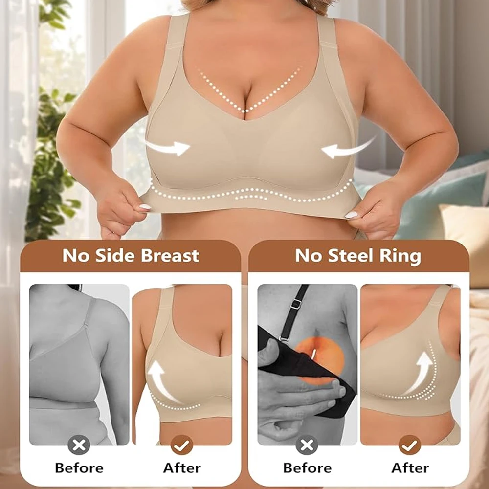 Seamless Wireless Supportive Bra Comfort Soft No Underwire Full Coverage T-Shirt Bra Hide Back Fat Underwear Plus Size