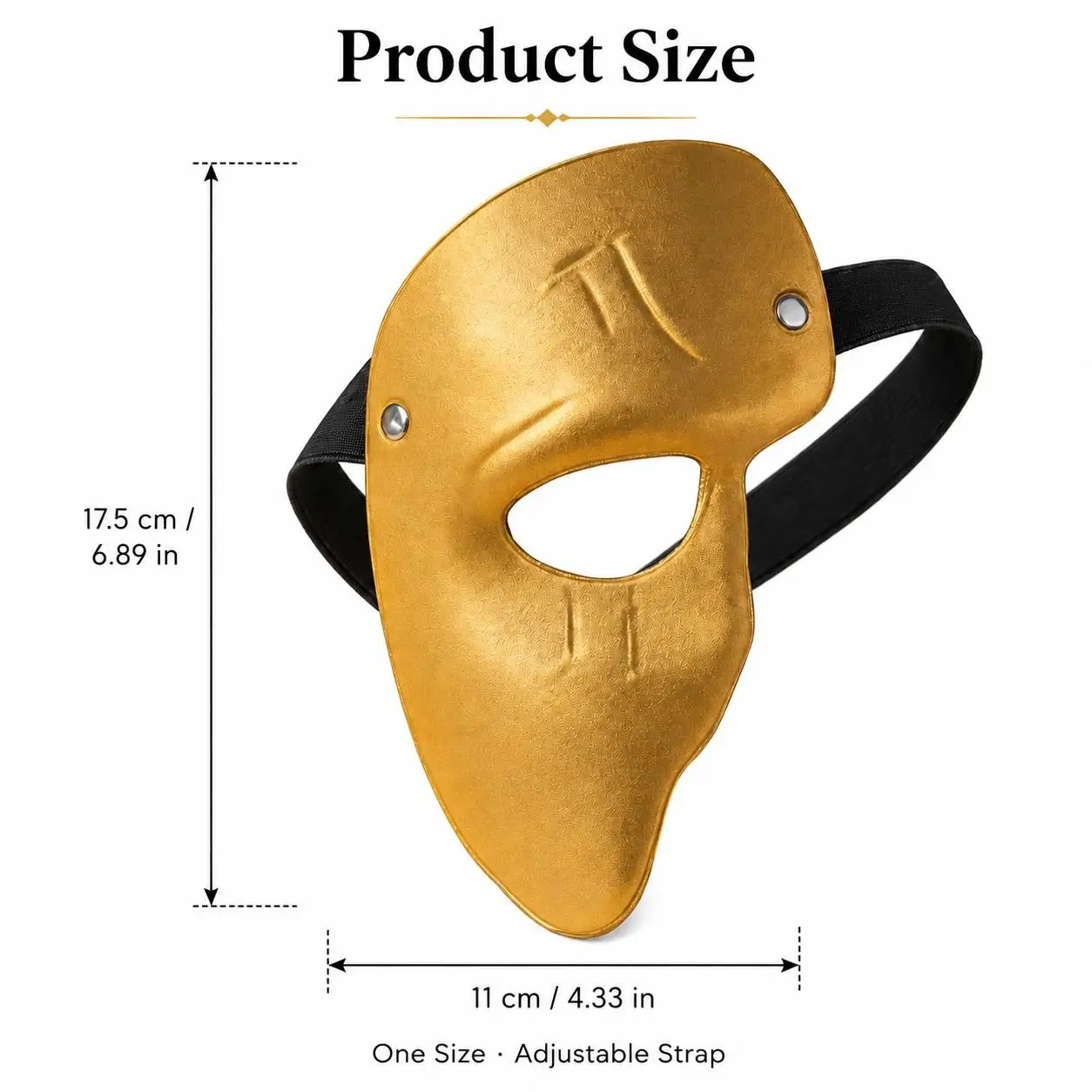 Metallic Asymmetrical Half Face Mask with Adjustable Elastic Strap, Lightweight Masquerade Costume Mask for Halloween, Cosplay