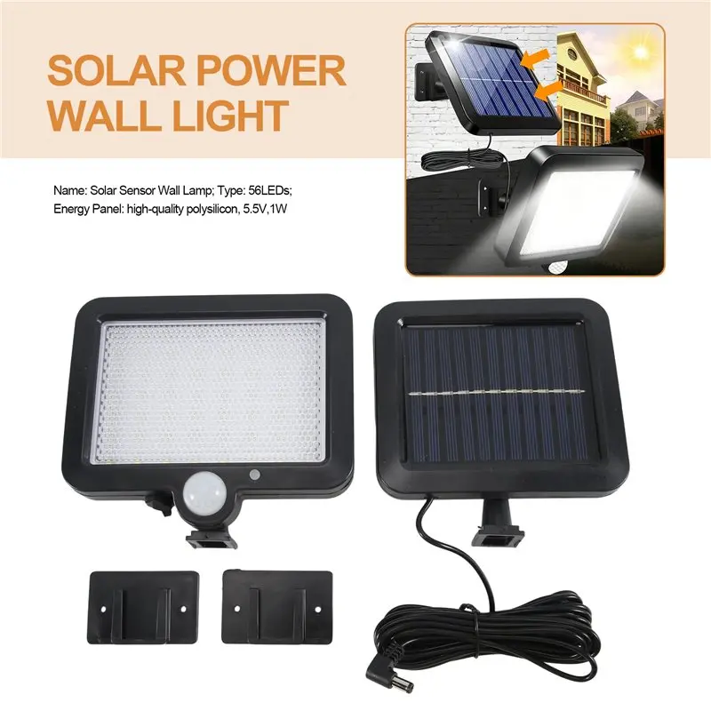 DT19-Solar Power Wall Light Outdoor Motion Sensor Light 56 LED Security Night Light For Garden Garage Driveway Porch Fence