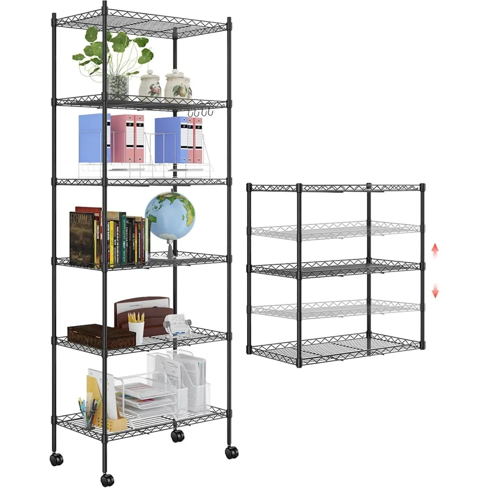 

Devo 6-Tier Wire Shelving Unit, Adjustable Metal Shelving for Storage, Heavy Duty Wire Storage Racks with Side Hooks, Pantry She