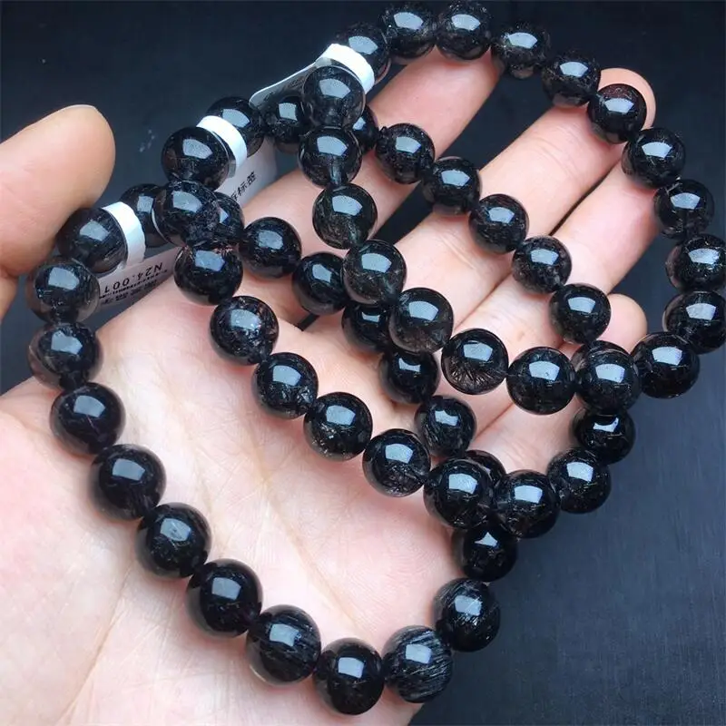 9MM Natural Black Hair Quartz Bracelet Handmade Stretch Rope Bracelet Luxury Jewelry Energy Healing Gift