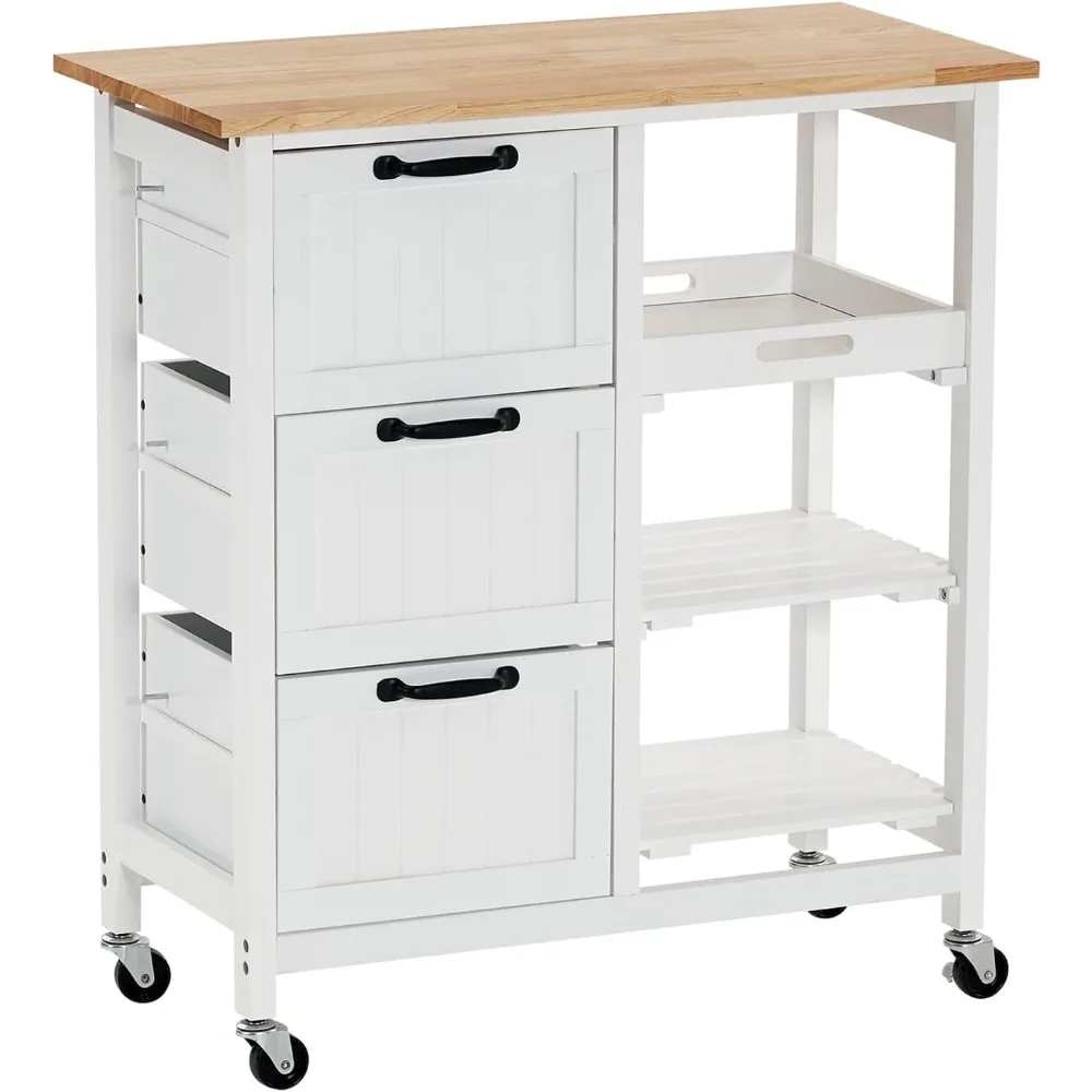 

Kitchen Island, Rolling Kitchen Storage Cart with Drawers Tier Holders Serving Bar Cart Coffee Bar