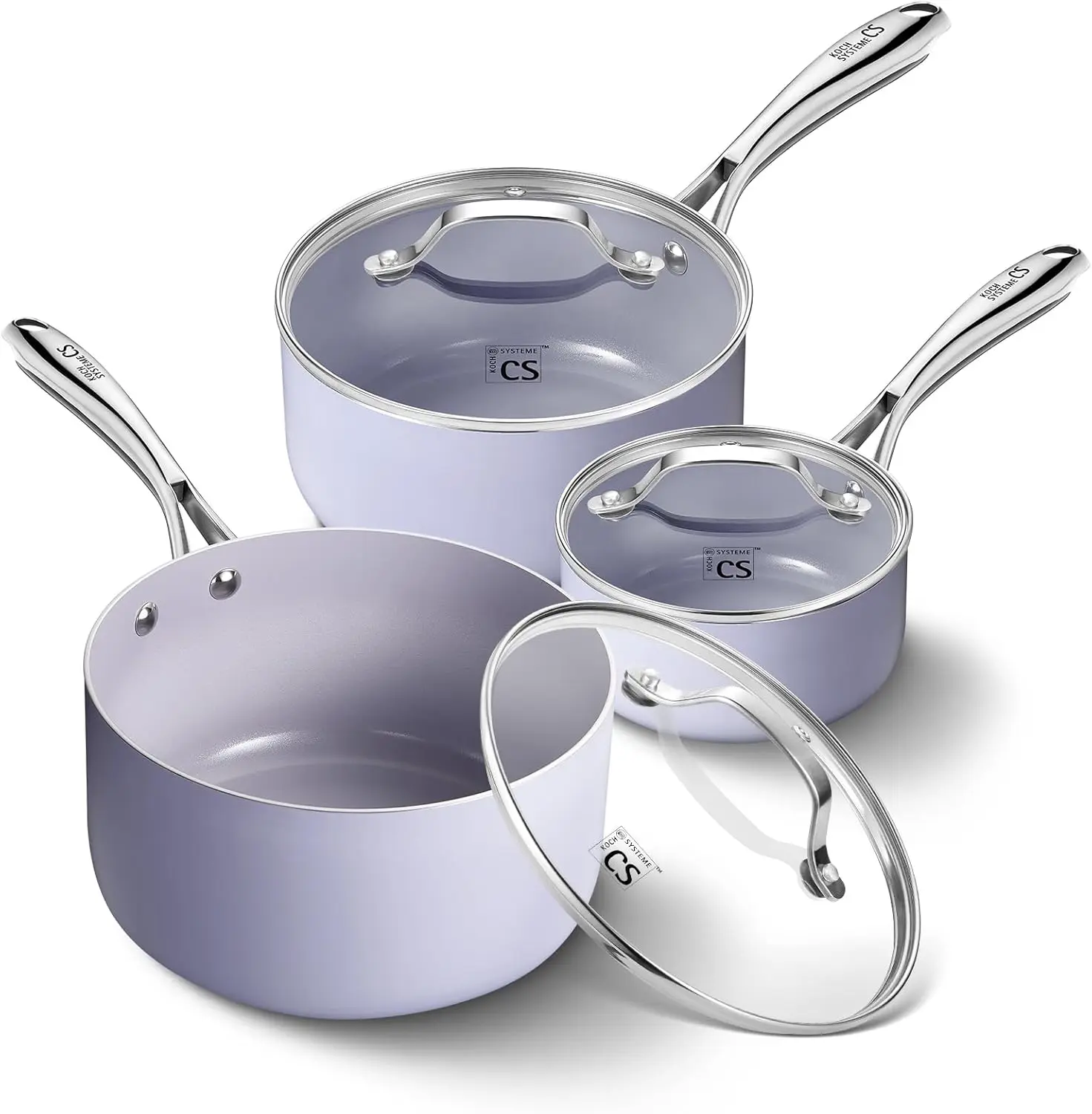 

6-Piece Nonstick Saucepan Set with Ceramic Coating, Cool-Touch Handles, Induction Compatible, Oven Safe, Purple