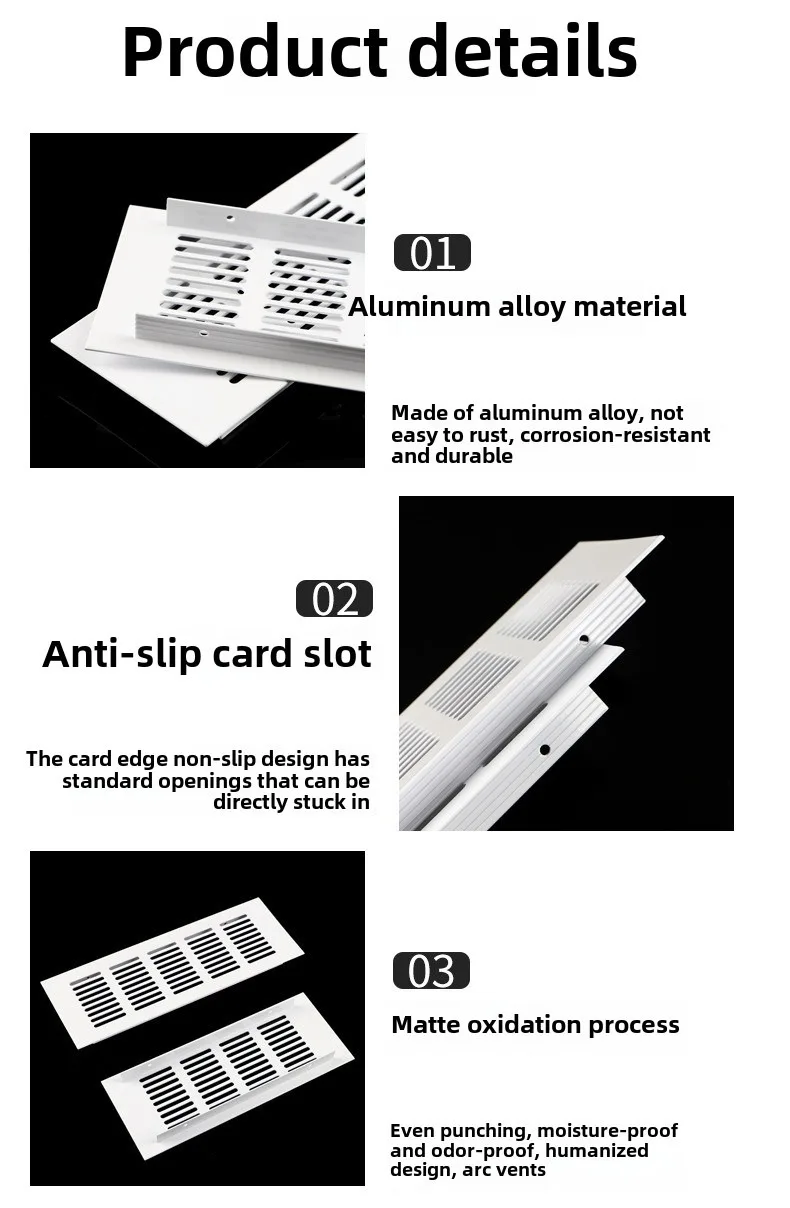 Breite 100/150/200mm Lüftungsgitter aus Aluminiumlegierung, atmungsaktives Netz, Länge 100-500mm, Schrank-Lüftungsnetz, Lochabdeckung, Hardware – Detail 15