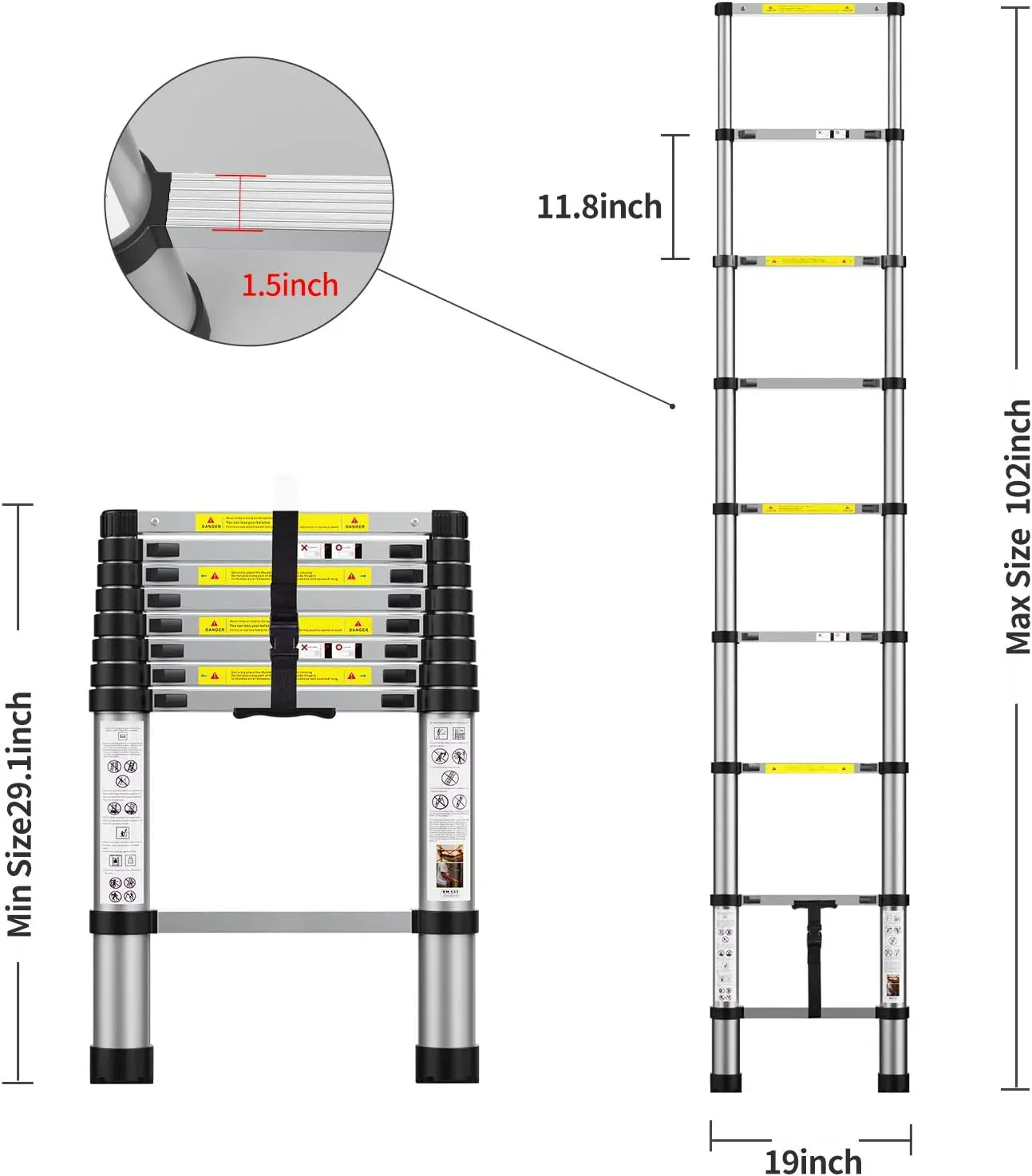 Imagem -02 - Escada Telescópica de Alumínio Escadas Telescópicas com Bolsa de Transporte para Uso Externo e Interno 8.5ft