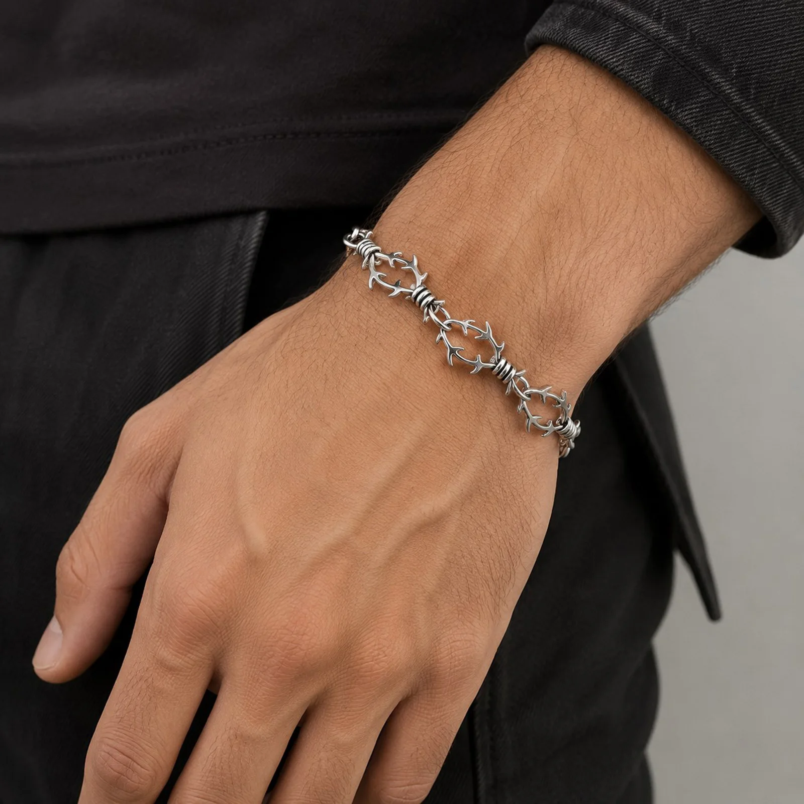 Punk Thorn Chain Bracelet for Men Women, Alloy Gothic Spike Bangle, Statement Jewelry Cool Girls Gift