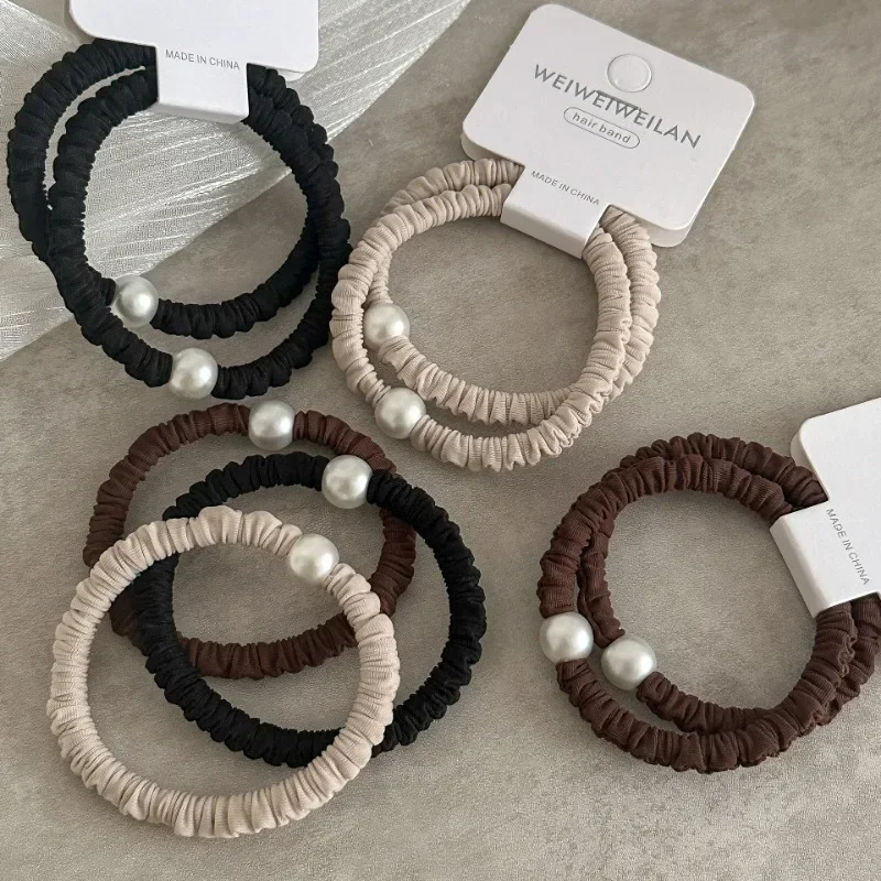 2PC minimalistische en veelzijdige goede parel hoge elasticiteit haarbanden voor vrouwen meisjes paardenstaart houder haarringen touw accessoires