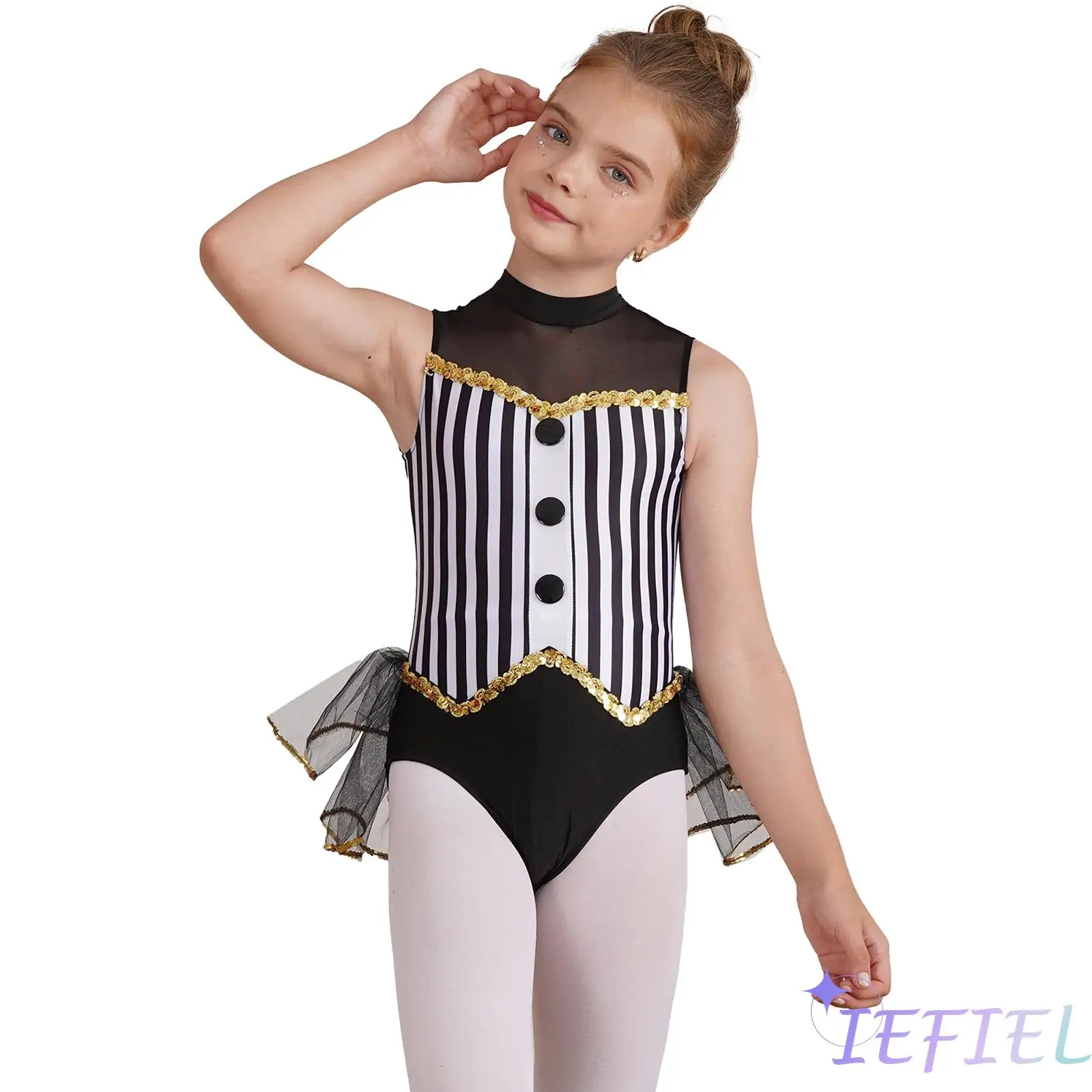 

Kids Halloween Circus Clown Cosplay Party Suit Tulle Skirted Girls Latin Jazz Dance Performance Costume Gymnastic Bodysuit