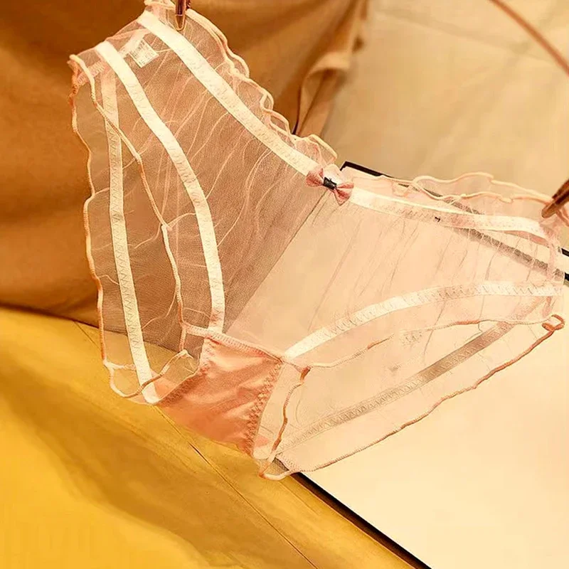 الأكثر مبيعا! ملابس داخلية مثيرة من الدانتيل للنساء سراويل شبكية قابلة للتنفس مع فيونكة مريحة متوسطة الخصر سراويل داخلية غير مرئية بدون خياطة