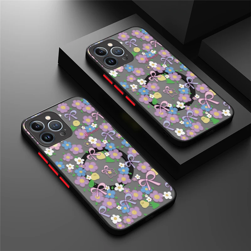 Funda de teléfono transparente con nudos y lazo de flores para iPhone 17 Air Pro 16 15 14 13 12 Pro Max 11 XR XS para Magsafe, funda de silicona suave magnética
