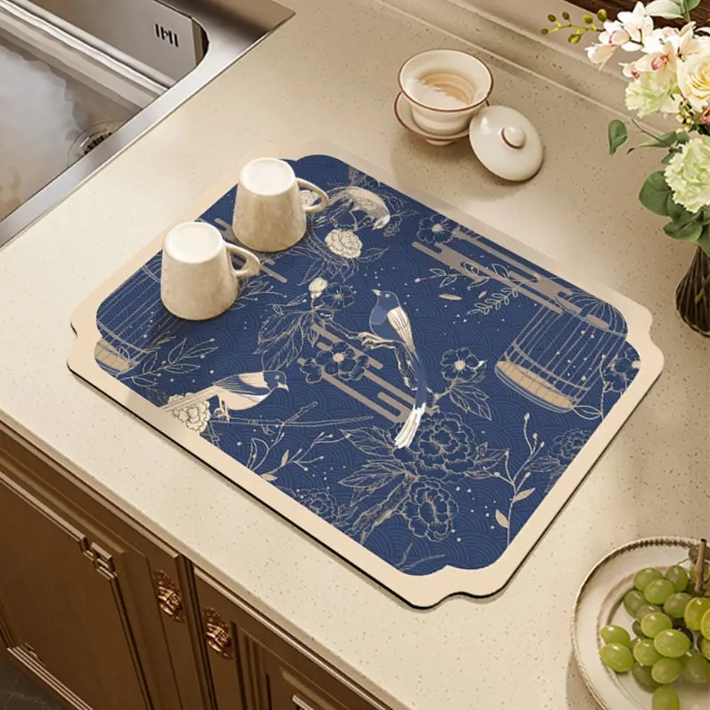 

Placemat Absorbent Kitchen Drain Pad Thickened Non-slip Coffee Machine Mat Vintage Quick-Drying Tableware Pad Table Decor