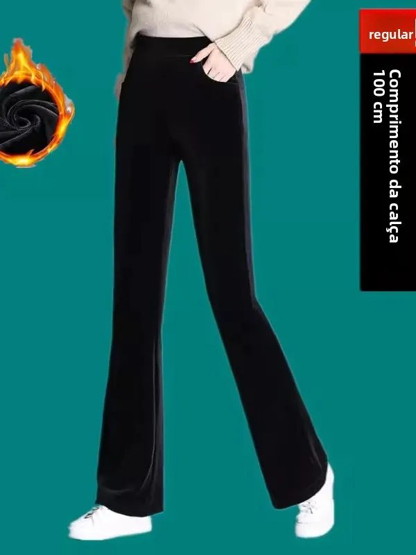 high-waist-fce-lined-thiened-women's-autumn-winter-suit-pants-dra-elastic-slimming-ankle-length-two-piece-set