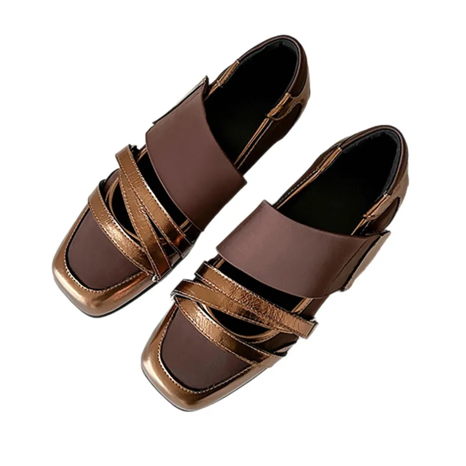 

2026 New Tech Style Mary Jane Shoes Women Square Toe Hook & Loop Thick Sole Flat Shoes Elegant Ballet Style Slip On Footwear for