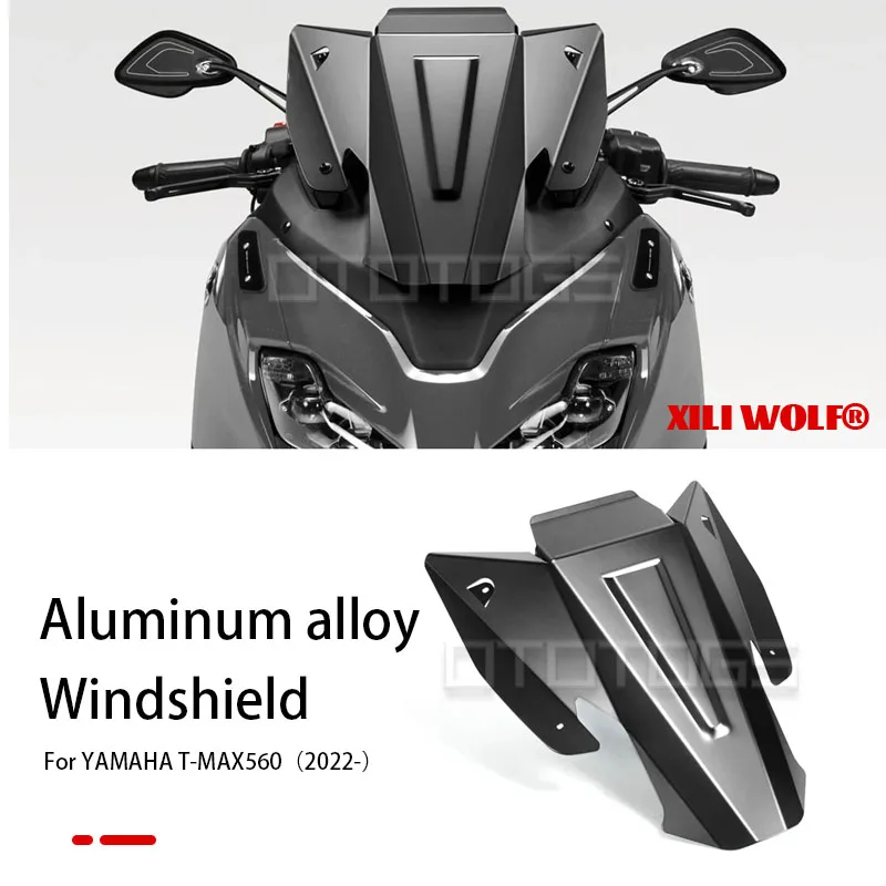 

For Yamaha TMAX560 Modified Front Windshield Aluminum Deflector Windshield Mirror Motorcycle Black Front Windshield 2020-2023