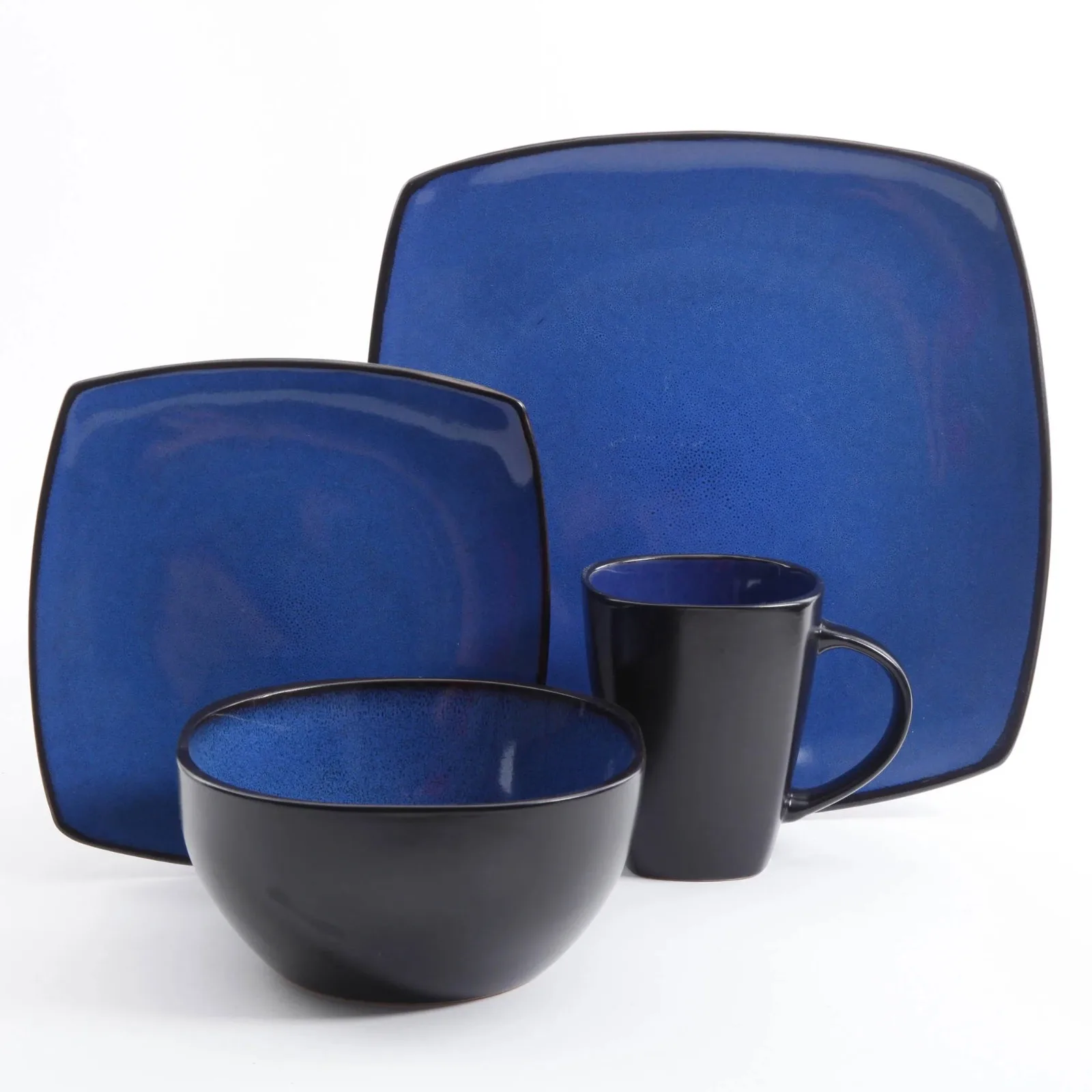 

US Soho Lounge Square Stoneware 16 Piece Dinnerware Set, Blue4 - 12.75" Square Square dinner plates 4 - 9"