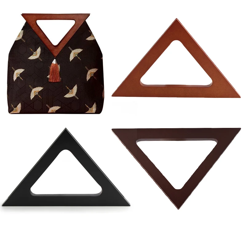 2PCS Triangle Solid Wood Handle Wallet Shoulder Bag Frame Handle Beach Bag Handbag Straw Bag DIY Wooden Handle