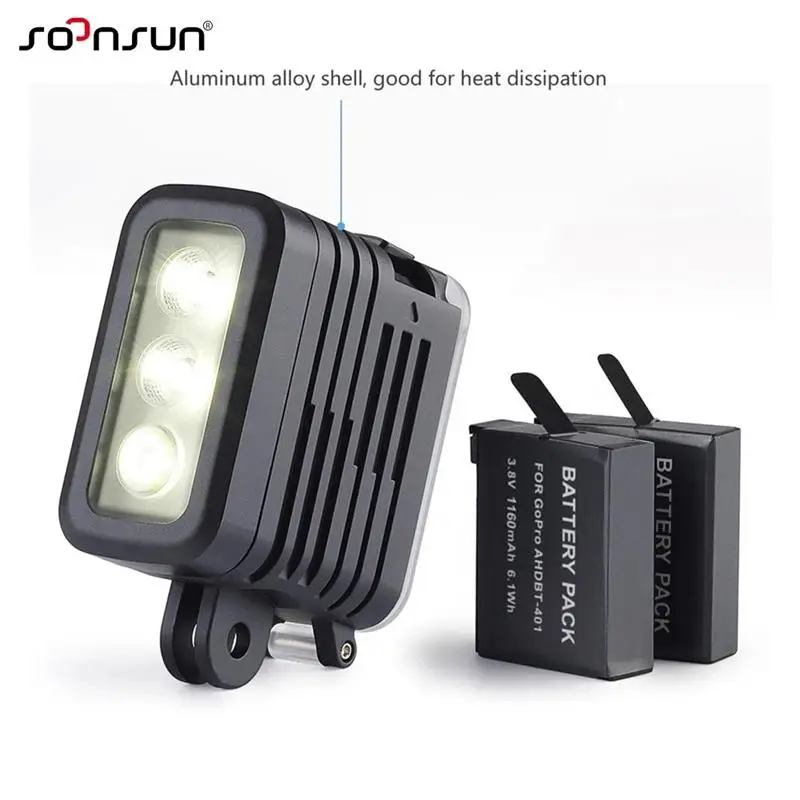 SOONSUN Aluminum LED Light Spot Lamp for GoPro Hero 11 10 9 8 7 6 5 4 SJCAM DJI OSMO Action Camera IPx7 Waterproof Accessories