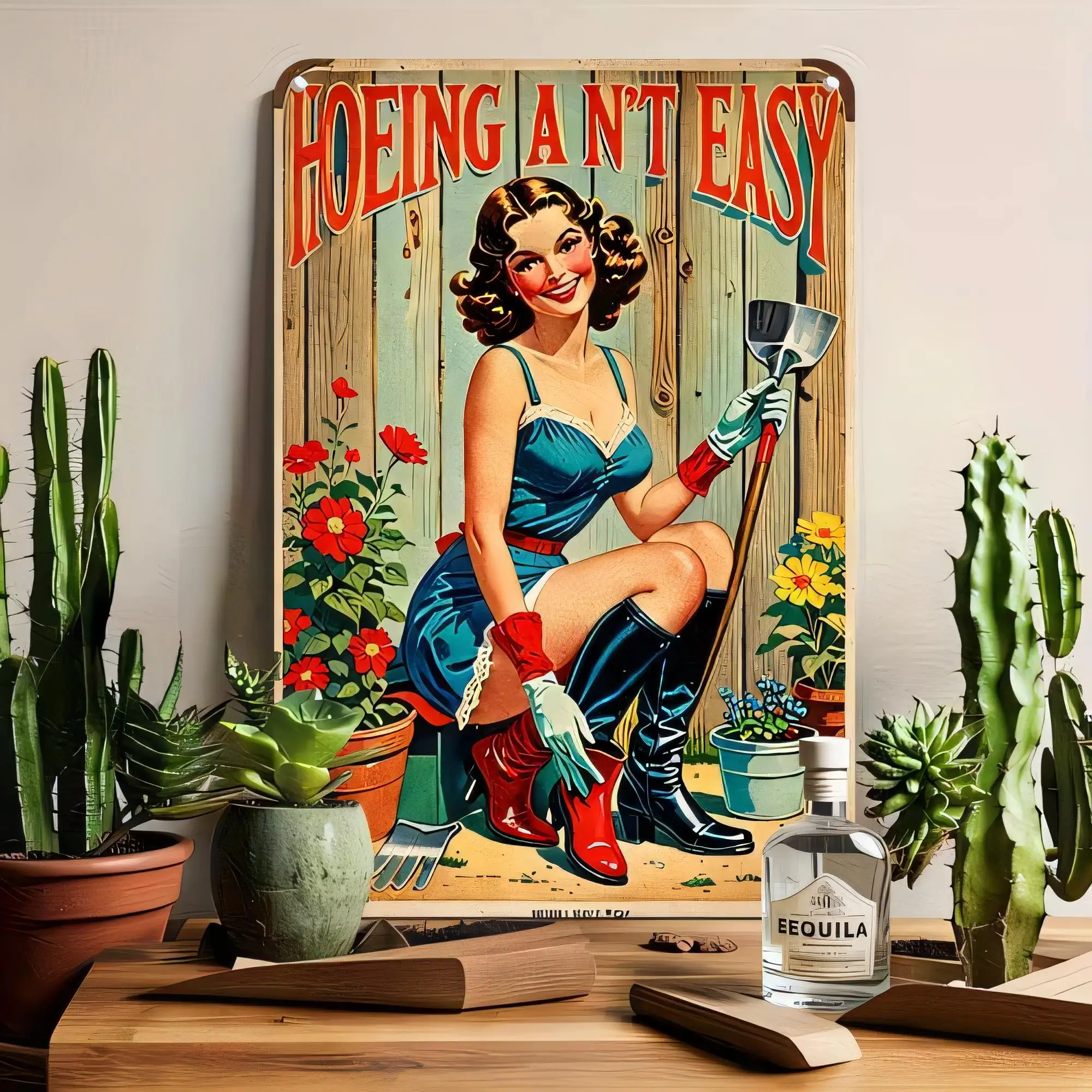 Tin Sign “Heeling Ain’t Easy” Vintage Retro Pin Up Girl Poster Metal Plaque Wall Art for Bar Pub Man Cave Home Decor   Hanging S