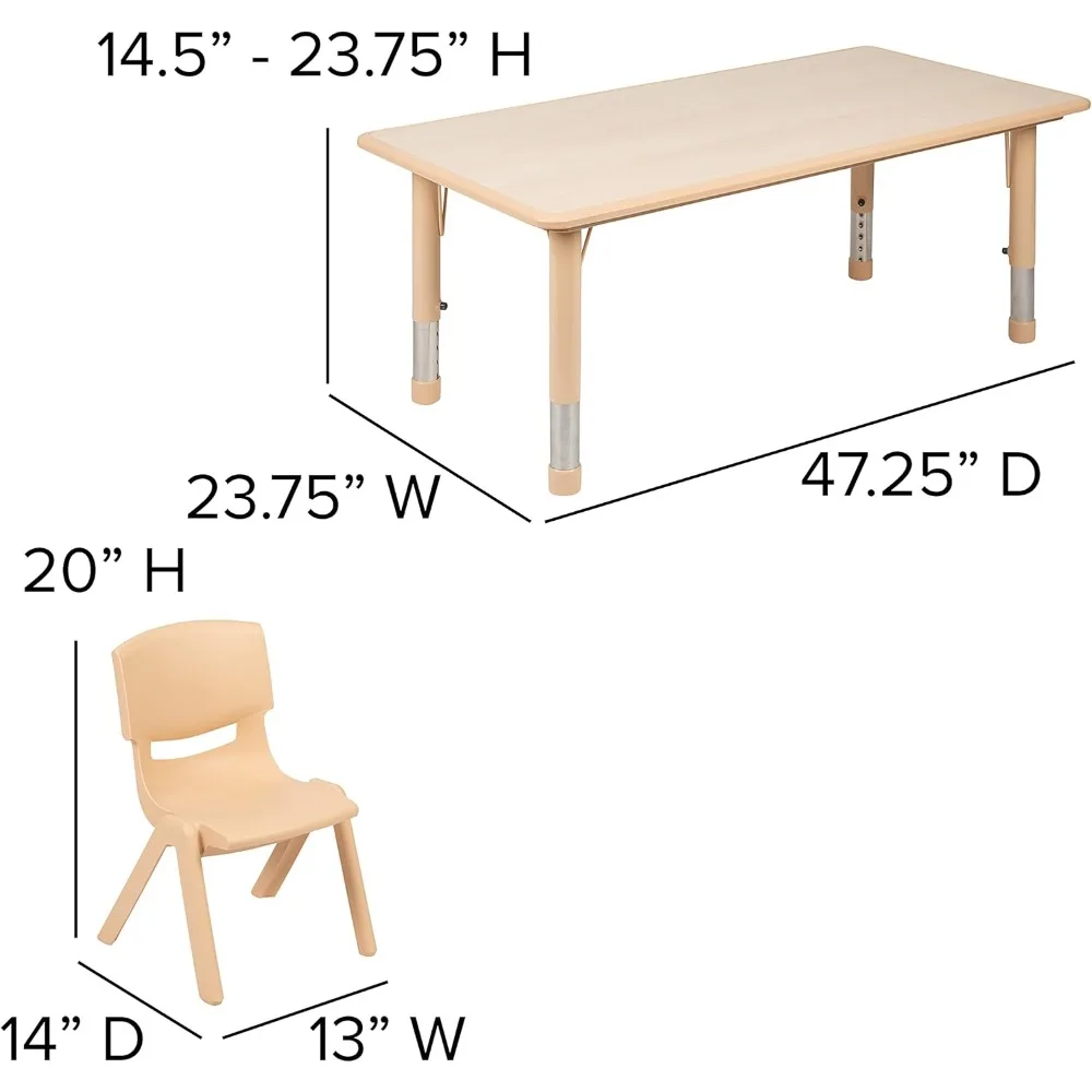 طاولة أنشطة مستطيلة من البلاستيك الطبيعي و6 كراسي، بعرض 23.625 × 47.25 طويلة، ماركة EMMA + OLIVER