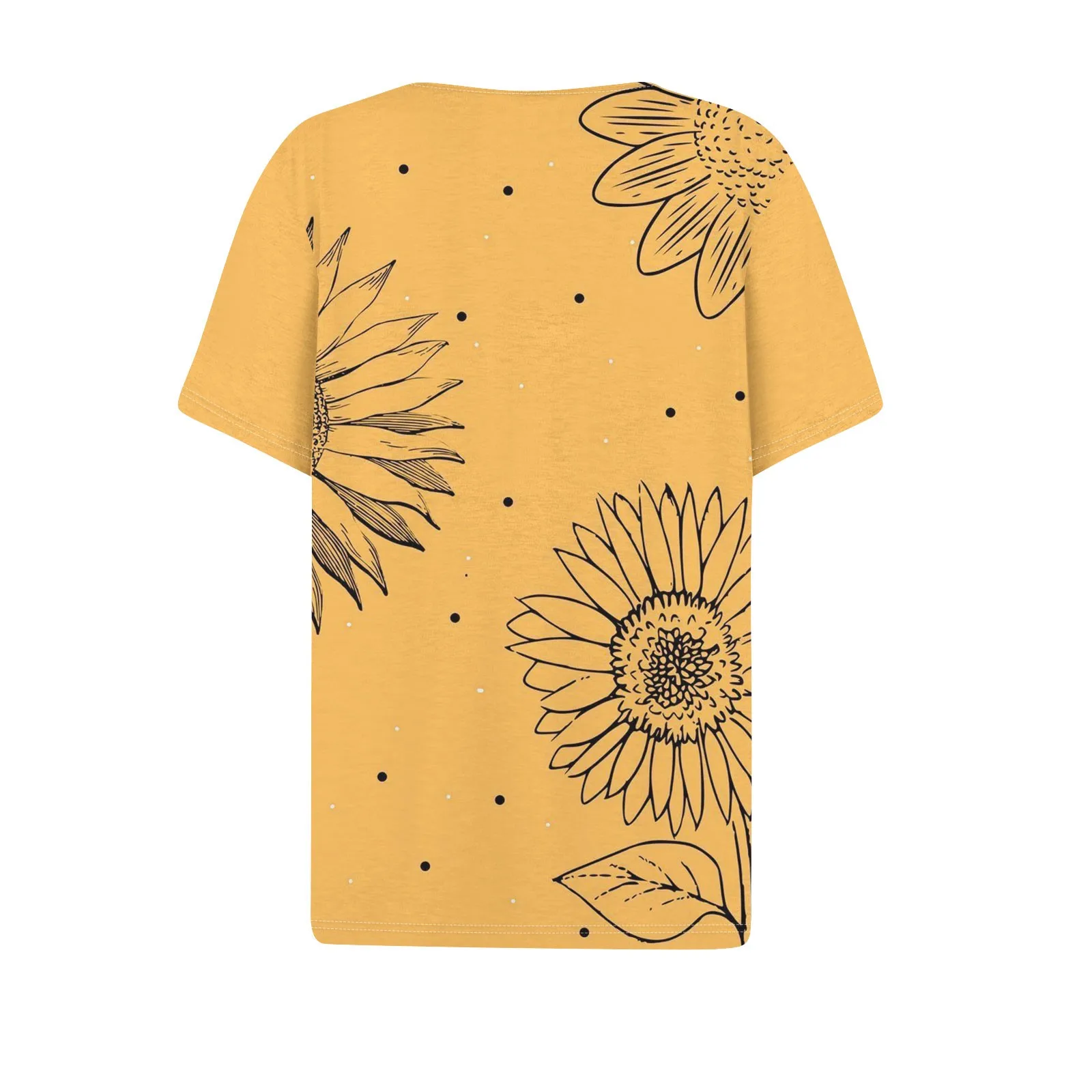 Fashion Women\'s Summer T-Shirts Sunflower Printed Loose Casual Short Sleeve TShirts Button V-Neck Basic Tops Ropa Para Mujer