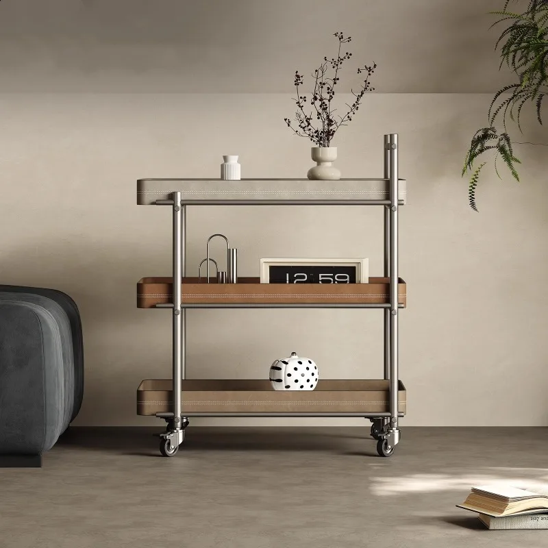 Saddle leather edge several guests removable sofa side rack