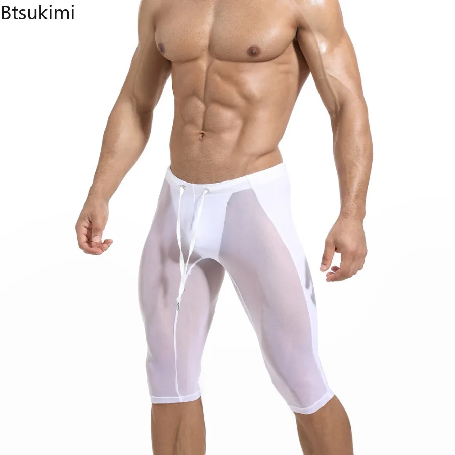 2026 Men's Summer Sexy Transparent Ultra-thin Shorts Fashion Patchwork Design Male Breathable Tights Gym Fitness Cycling Shorts
