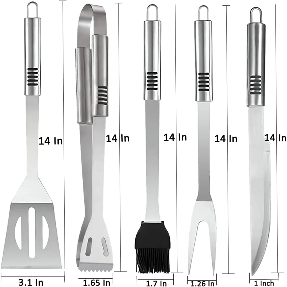 Stainless Steel Grill Tools Set,  BBQ Tools Accessories Kit with Spatula,Fork,Knife,Brush,Tongs & Carry Bag Grill Utensils