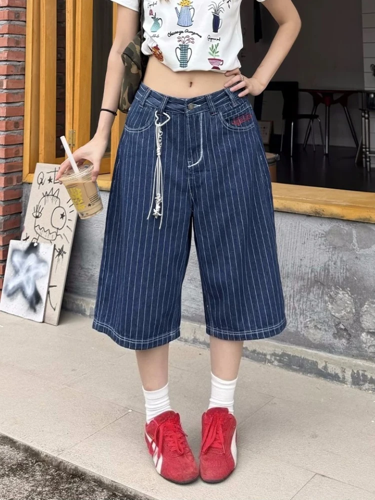 

Harajuku Y2k светло-голубые джинсы-карго длиной до икры, женские мешковатые джинсовые брюки, японские джинсовые брюки больших размеров 2000-х годов, винтажная одежда