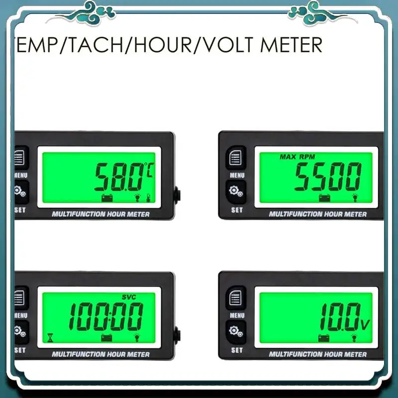 ABTU-LCD Digital Hourmeter Tachometer Engine Thermometer Replaceable Clock For Motorcycle ATV Marine Boat Engines
