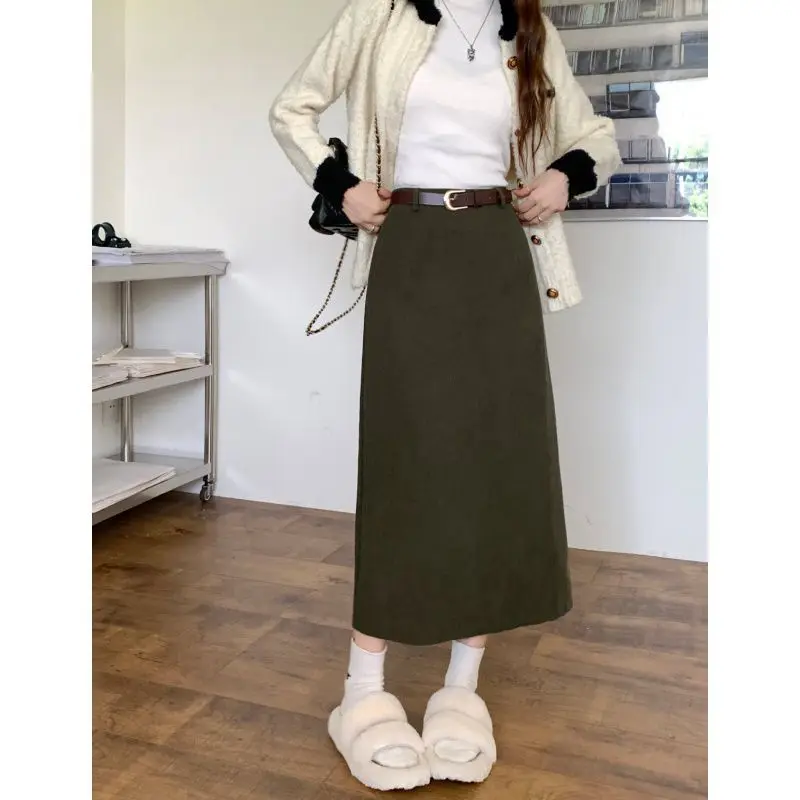 Vintage Corduroy Skirts Women Autumn Winter Elegant Fashion High Waist A-line Slim Harajuku Streetwear Midi Skirt Female Clothes