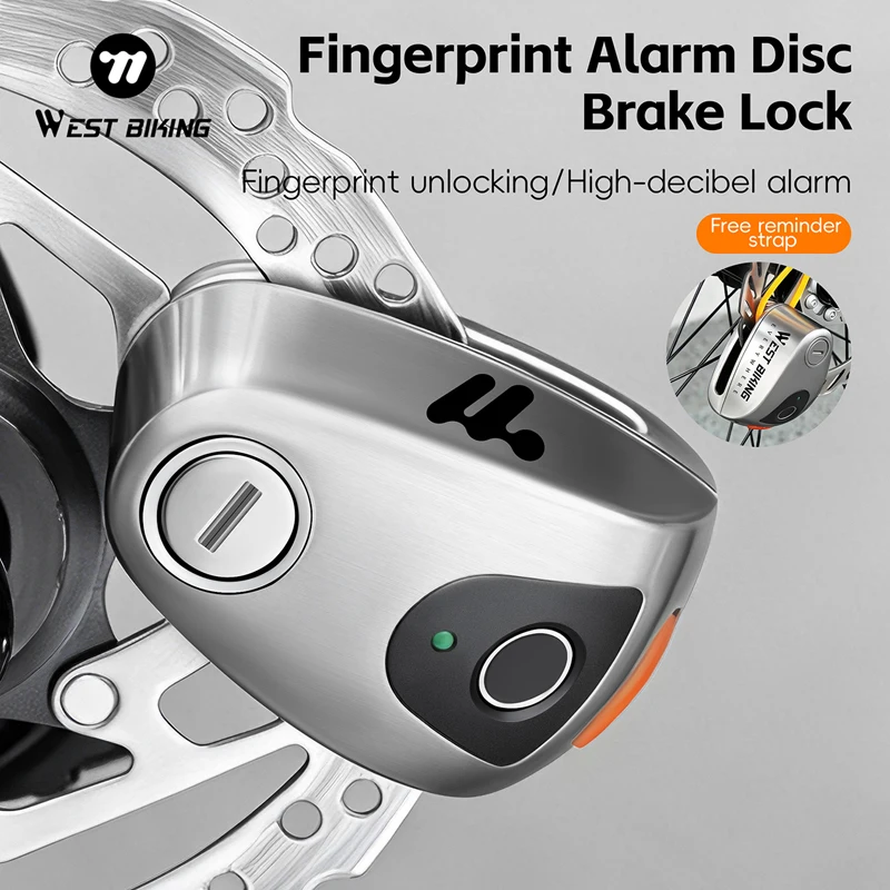 

WEST BIKING Fingerprint Disc Brake Lock Anti-Theft Alarm Zinc Alloy Keyless Waterproof Lock for Bicycle E-Scooter Motorcycle