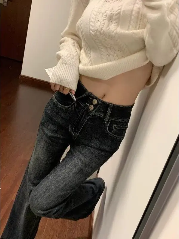 

American Retro High Waist Wide Leg Jeans Women's Spring Large Size Fat MM Slim Elastic Floor Length Pants