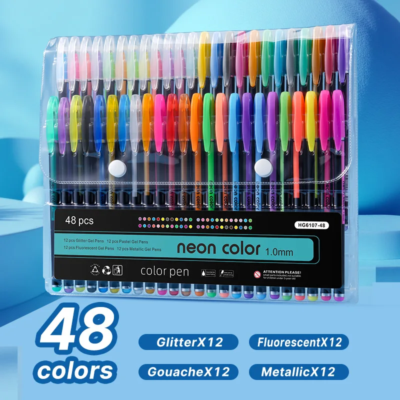 

12/18/24/36/48/60colors Stationery Colored Neutral Watercolor Pens Highlighters Drawing Pens and Glitter Notebook Pens