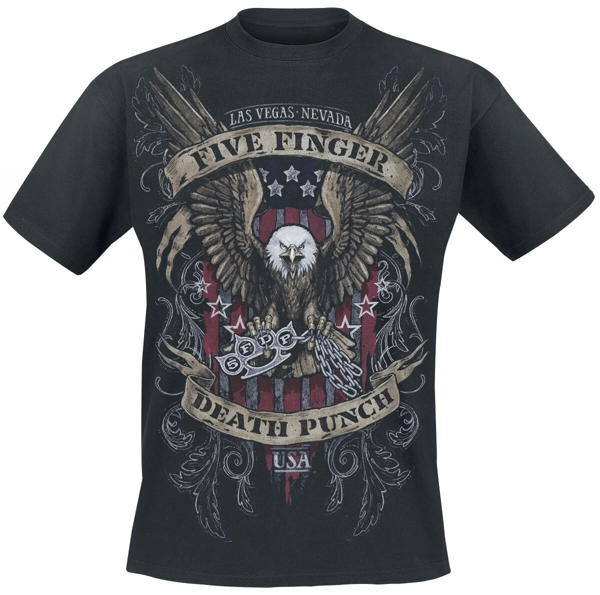Five Finger Death Punch Band Double Sided Eagle Print T Shirt, 100% Cotton Casual Neutral Tee, American Heavy Metal Streetwear