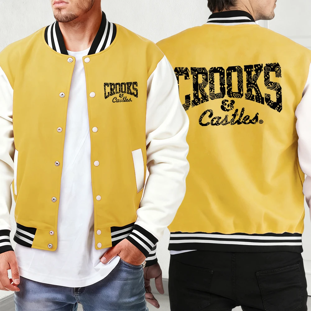 

Crooks Castles Print Autumn Winter New Coat Man Retr Casual Jackets Basics Fashion Streetwear All-Match Comfy Baseball Jersey