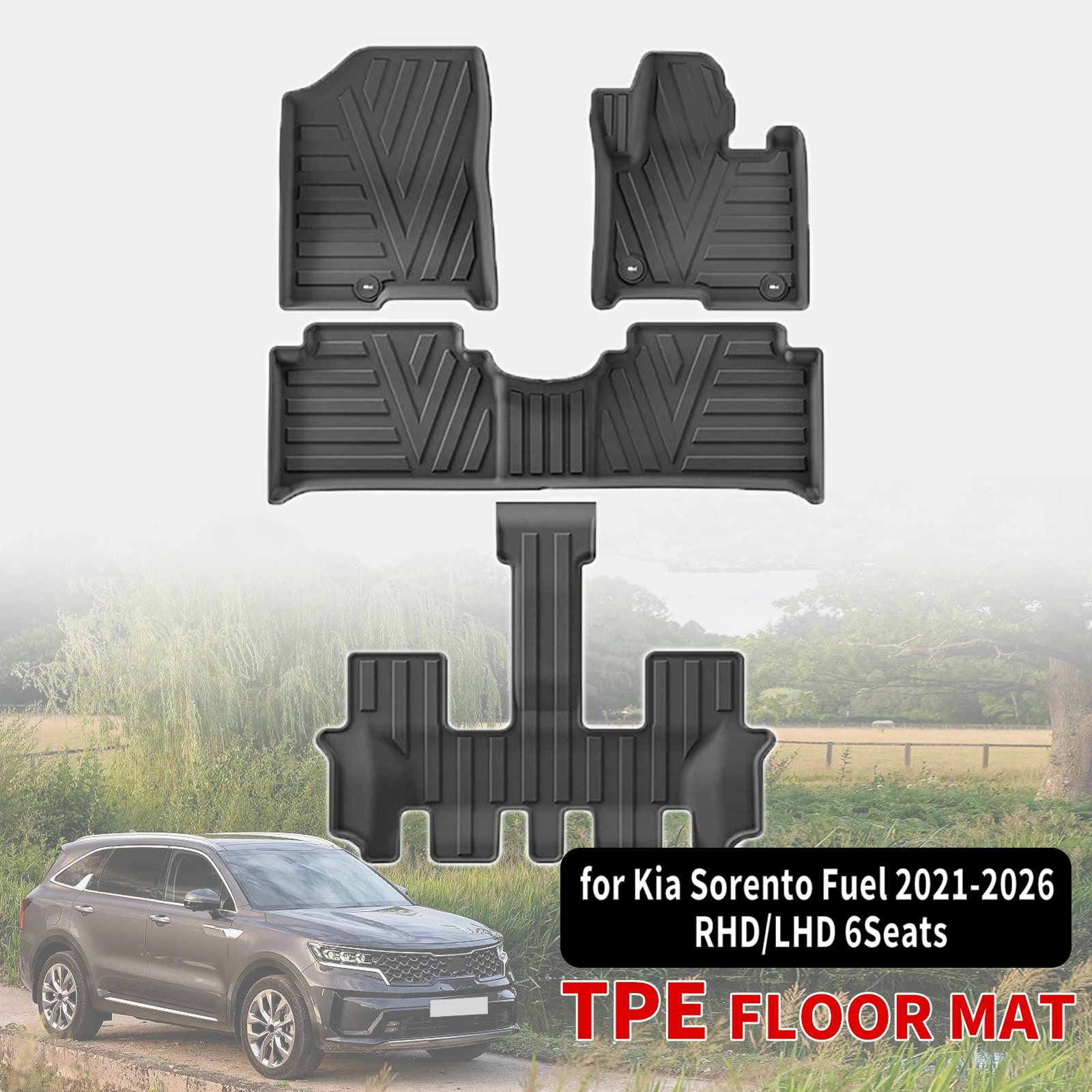 for Kia Sorento MQ4 Fuel 6Seats 2021-2026 RHD LHD Durable Weatherproof TPE Car Floor Mats Liners And Trunk Pad Car Accessories